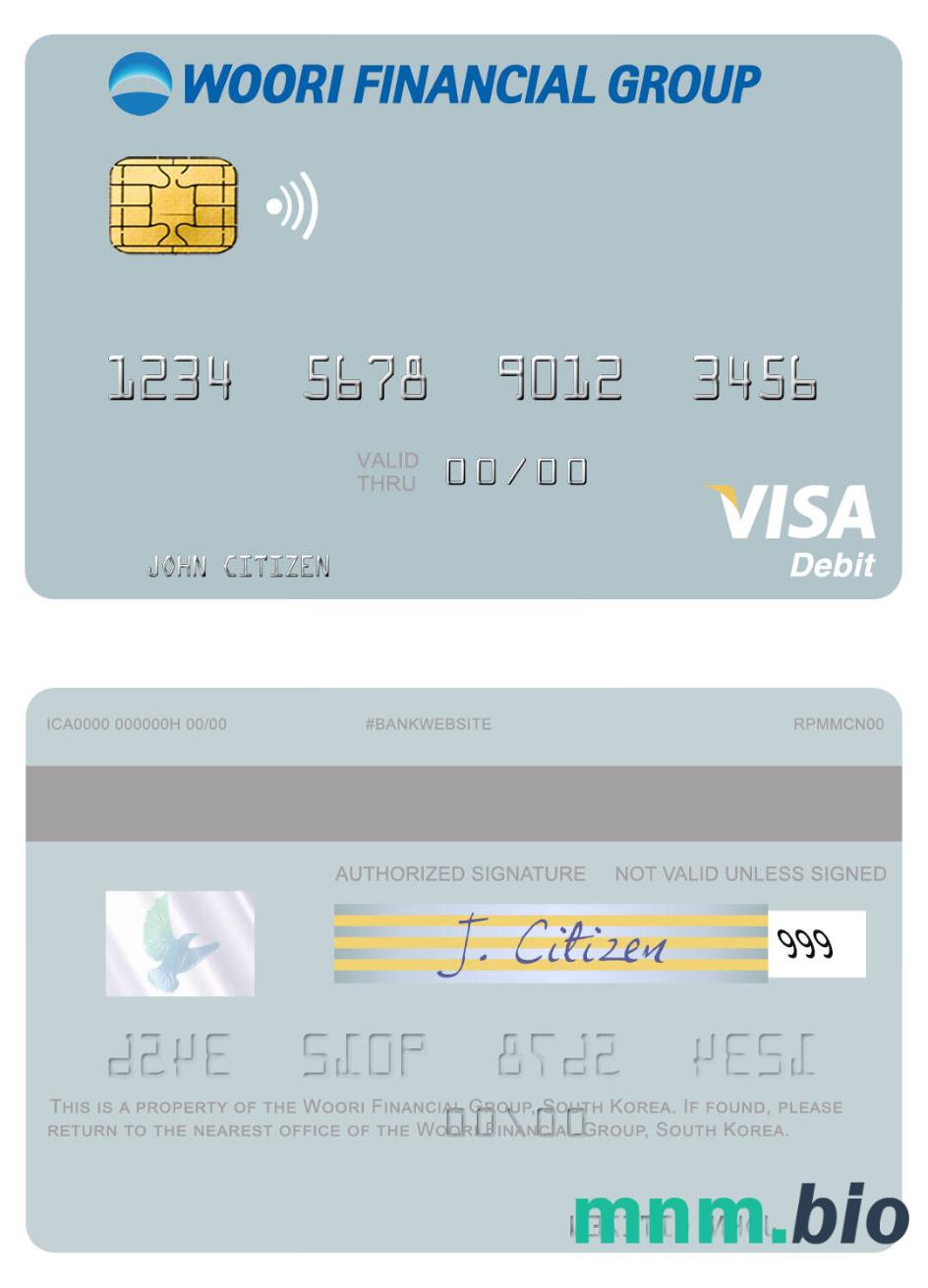 South Korea Woori Financial Group visa debet karta przykład w formacie PSD